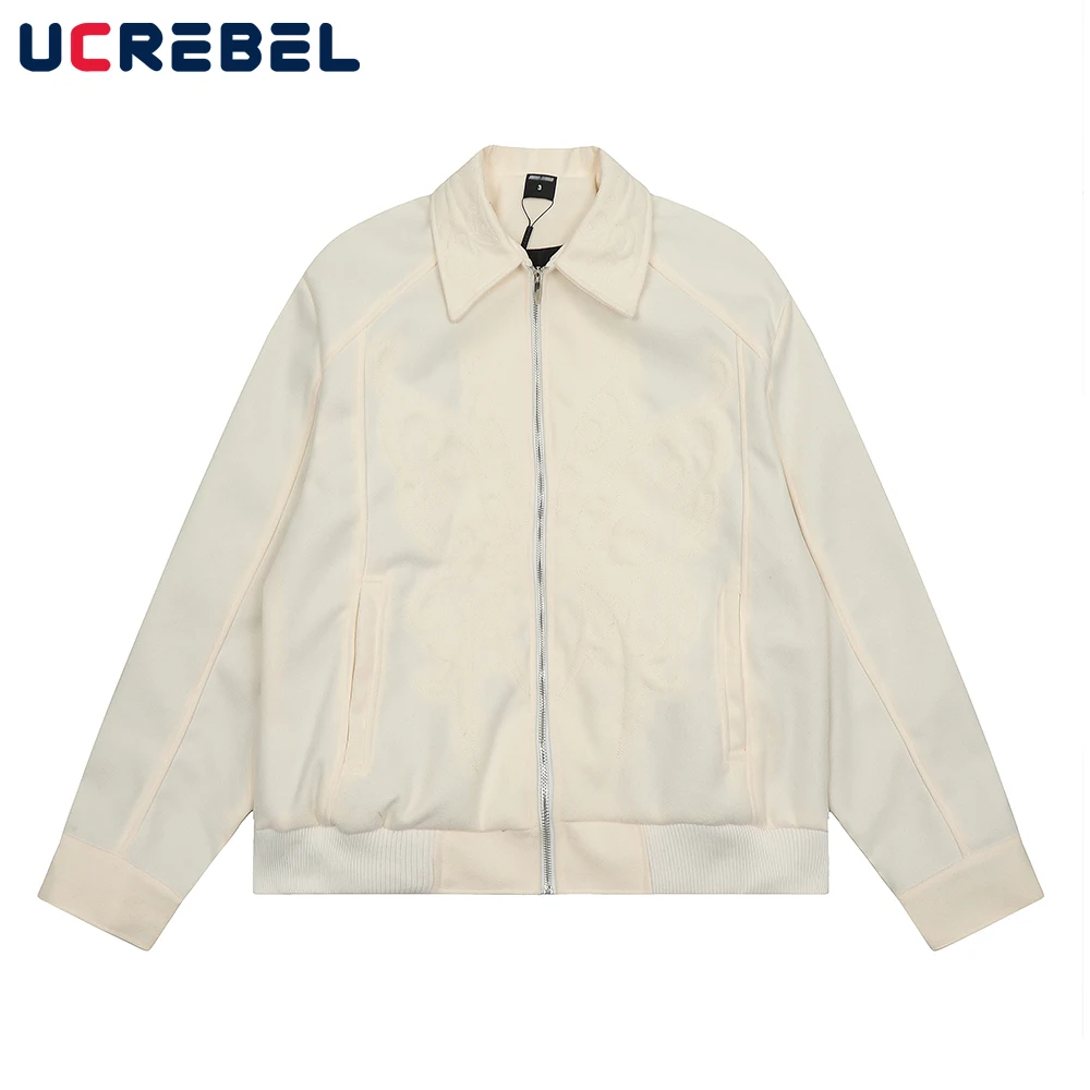 

Autumn Winter Casual Solid Color Jacket Mens Streetwear Loose Long Sleeve Lapel Zipper Outerwear Men