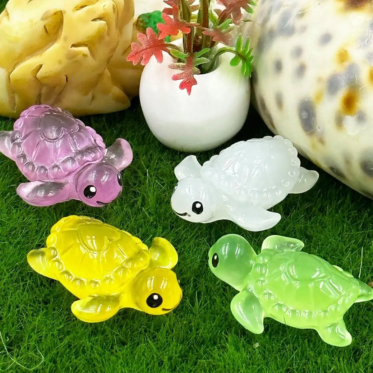 66 Pezzi Animali In Resina Luminosi Al Buio | Set Miniature Luminescenti: Anatra, Tartaruga, Fungo, Fenicottero, Pollo | Decorazioni Fai Da Te Per Terrario, Vaso O Festa