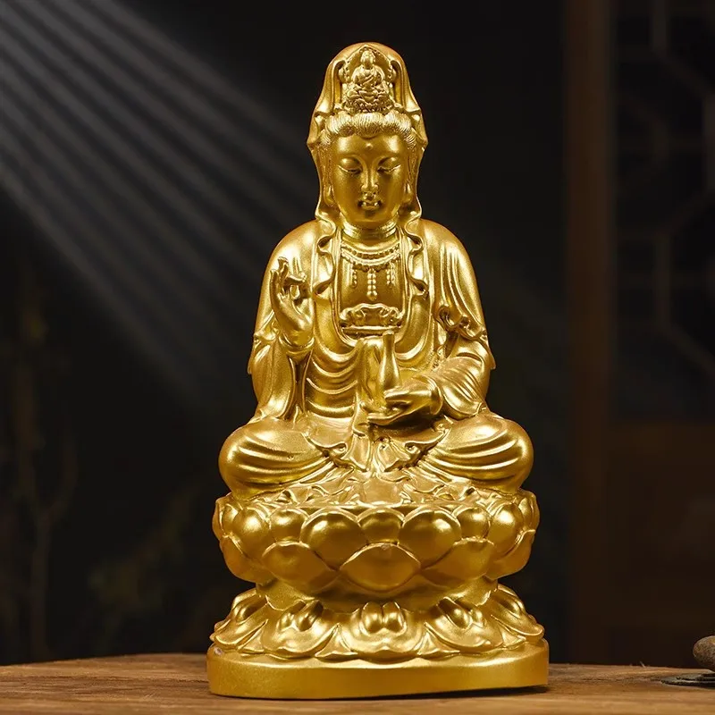 Solid wood carving Lotus Guanyin statue，Safflower pear， Black sandalwood Wooden buddha statue Home Feng Shui Decoration 13-38cm