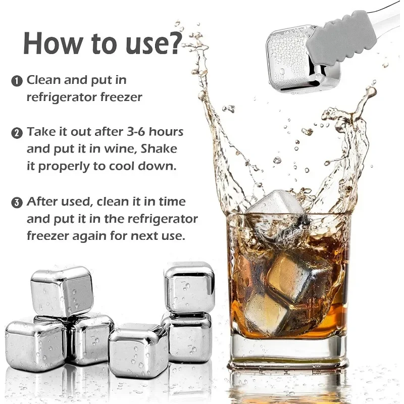Stainless Steel Ice Cubes Set Whiskey Stones Reusable Stainless Steel Ice Cubes for Whiskey Wine Cocktails Bourbonor and Drinks