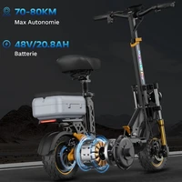 Trottinette Électrique 1200W, 80km Autonomie, Batterie 48V 20.8Ah, Frein Hydraulique, Pliable, Siège & Coffre, Pneus 11"/10" 4