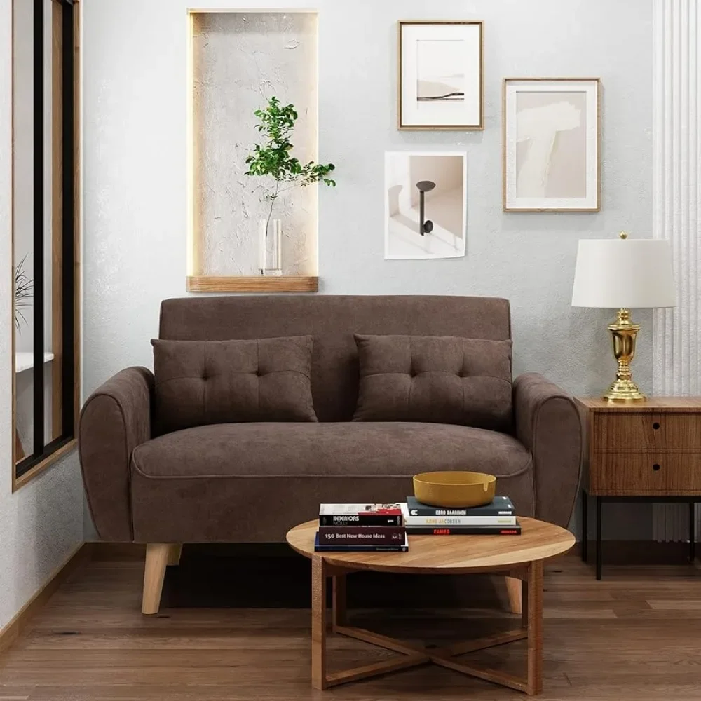 

living room sofas 47" Loveseat Wood Sofa, Brown, Easy Assembly, Comfortable Cushions couch sofas