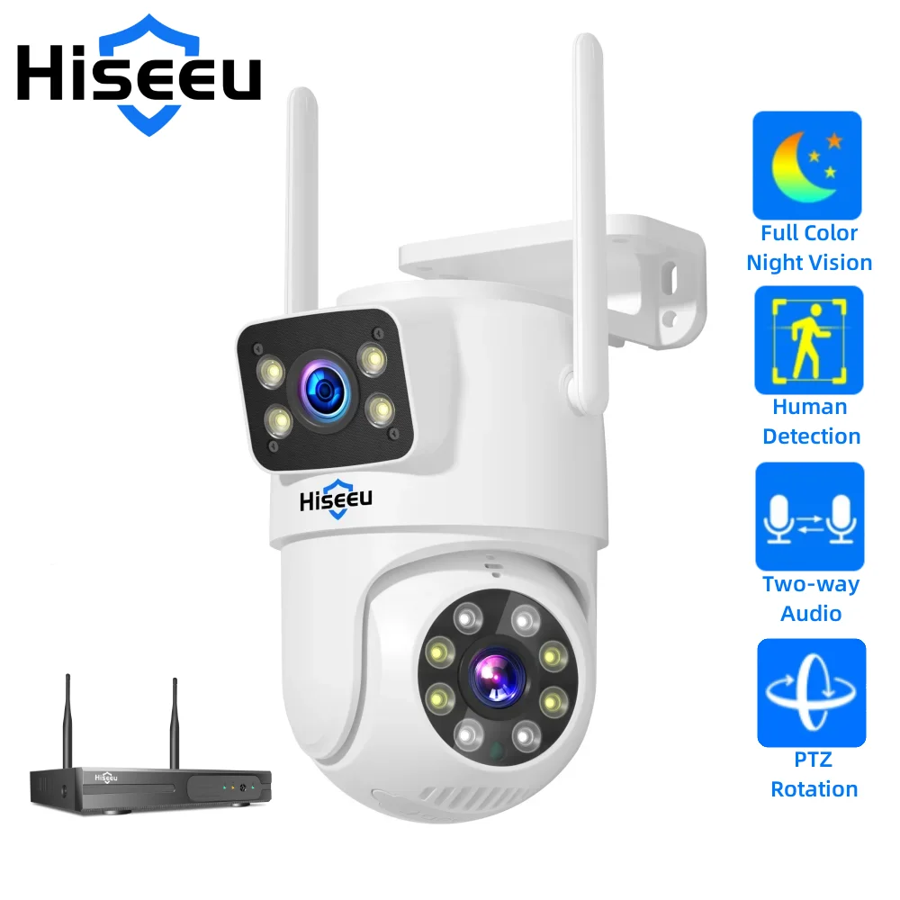 Hiseeu Wifi Smart Ptz Camera 3K 6Mp Dual Lens 5X Digital Night Vision Zoom Auto Tracking Ip Camera Per Hiseeu Wifi Cctv System