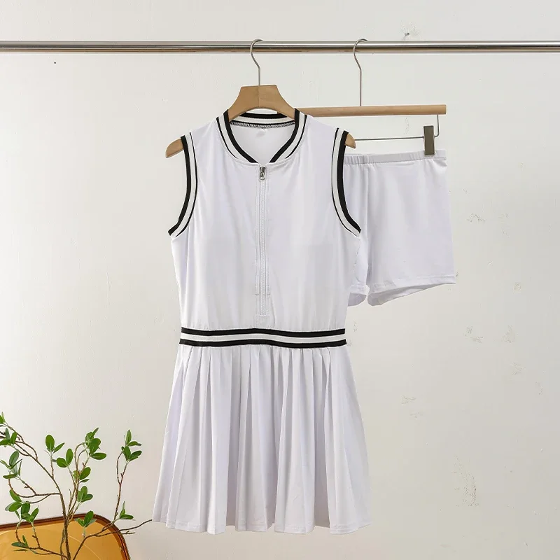 Sean Tsing&reg; White Dresses Woman Summer Trend Tennis Golf Sportwear Patchwork with Bra Shorts Athletic Workout Pickleball