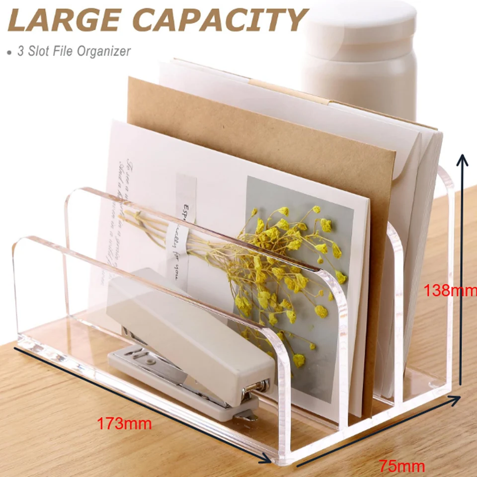 Clear Acrylic Desk Organizer - 3-Tier Mail Sorter For Documents, Notebooks, & Letters - View #2