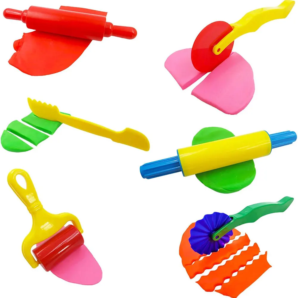 Children Cartoon Dinosaur Fruit Roller Cutter Scissors Dough Accessories Plasticine Mold Early Educational Toy Dough Play Tools 3
