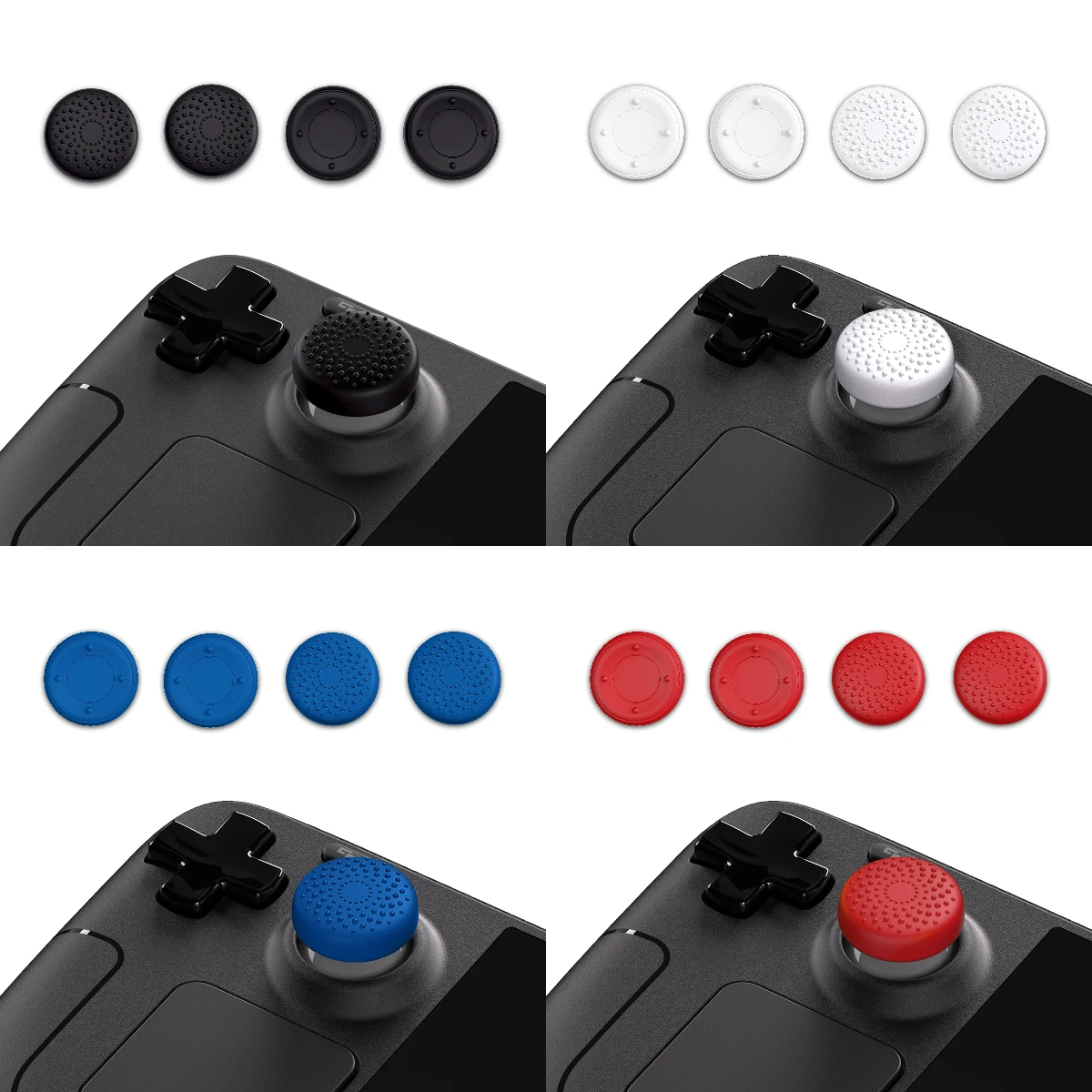 

PlayVital 4pcs Thumb Grip Caps Silicone Thumbsticks Grips Joystick Caps for Steam Deck LCD & OLED - Raised Dots & Studded Design
