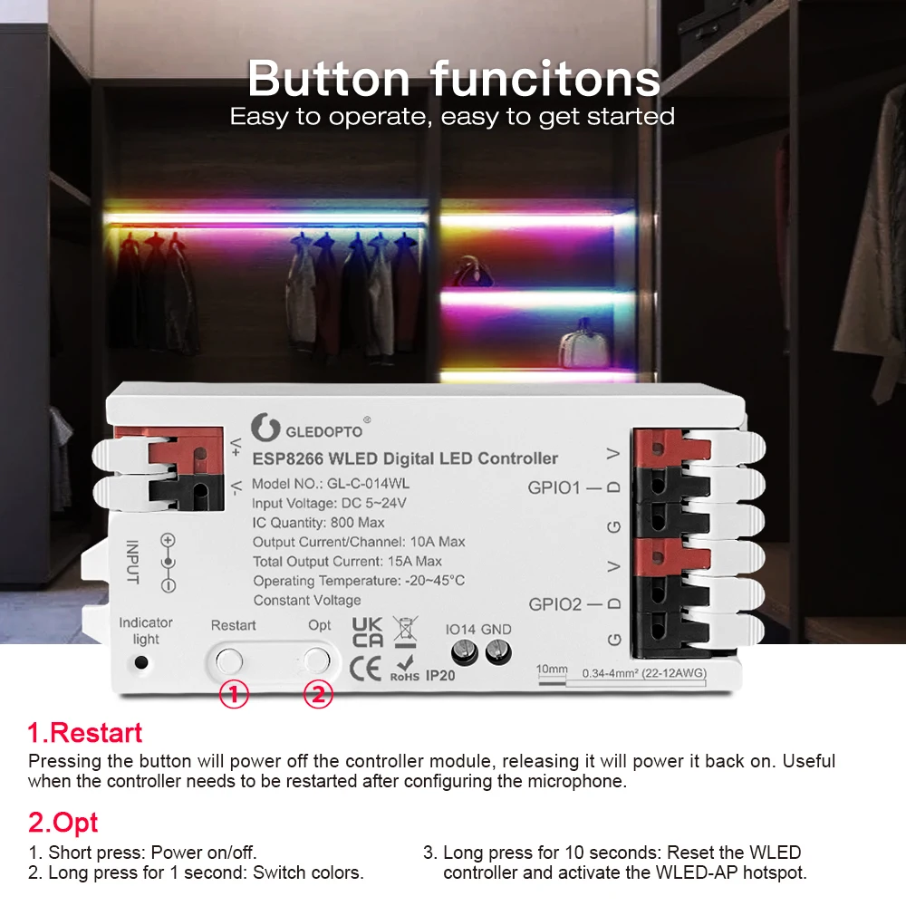 Description Picture 4 of itemESP8266 WLED LED Controller Dynamic RGB 800IC DIY App Control For WS2811 WS2812 SK6812 TM1814 WS2813 WS2815 Strip Light
