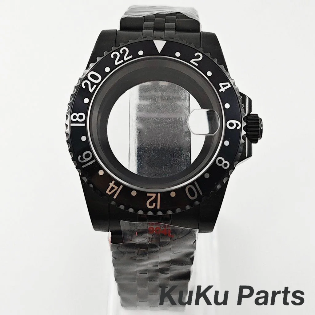 Black Purple GMT Bezel Watch Case with PVD Black Jubilee Bracelet and Sapphire Crystal