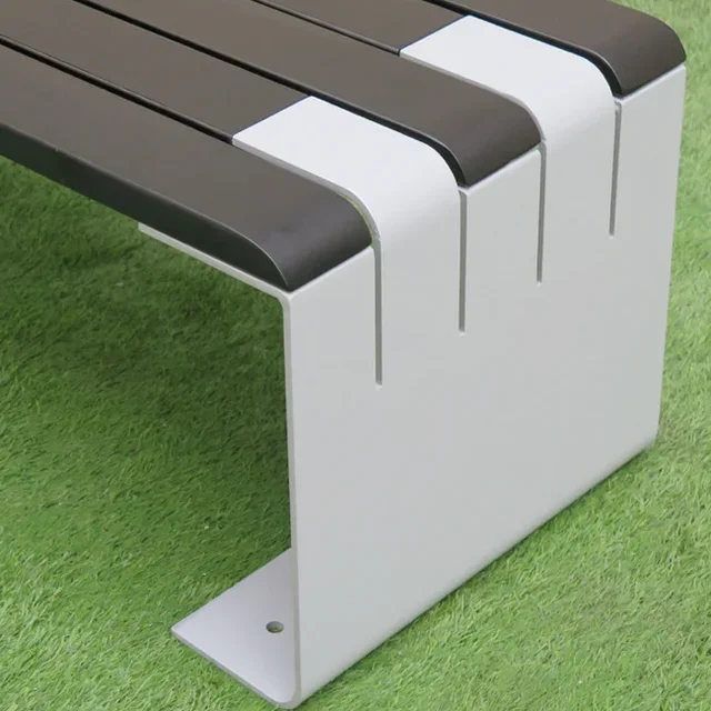 Modern Metal & Wood Outdoor Bench 6