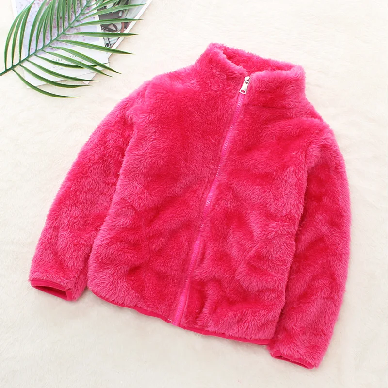 Girls Plus Velvet Coat Children's Furry Jacket Boys Double Sided Padded Outerwear Kids Warm Casual Solid Color Clothing 2-8Y