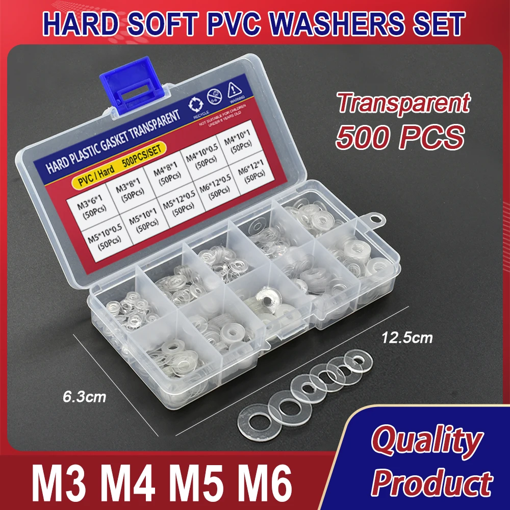 

M3 M4 M5 M6 Hard Soft PVC Washers Plastic Gasket Transparent Insulation Flat Paded For Screws Assortment Kits 500PCS