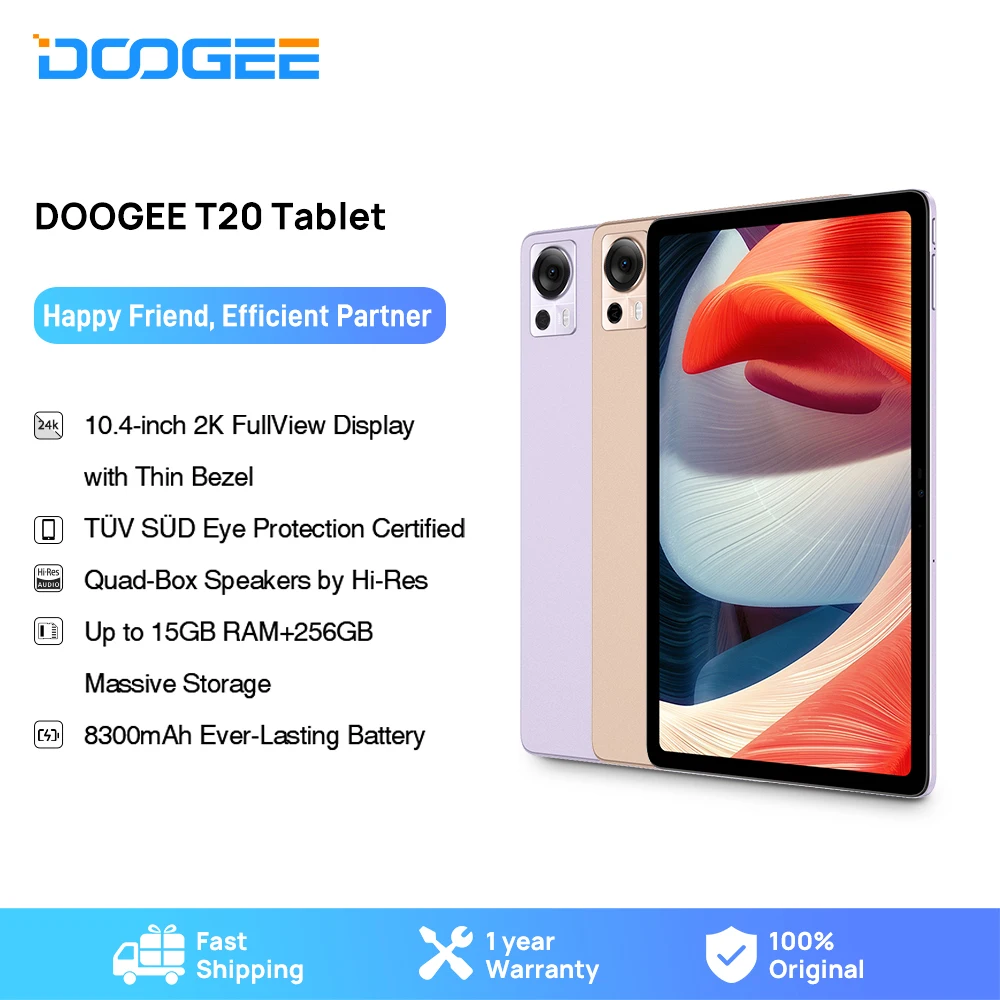  DOOGEE T20 Android Tablet,15GB+256GB 10.4 inch Tablet,Hi-Res  Quad Speakers, Octa-core Gaming Tablet, 8300mAh Battery, 2.4G/5G WiFi  Tablet Android 12, TÜV Low Bluelight, Split Screen : Electronics