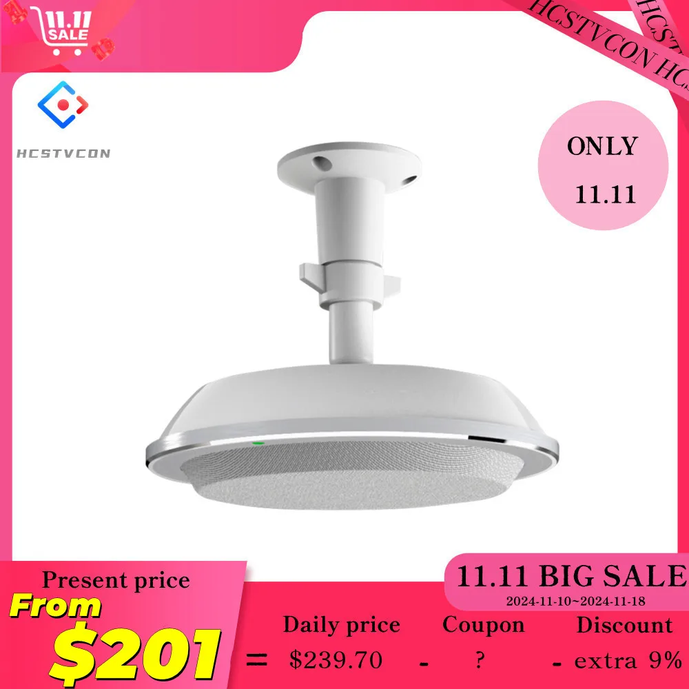Video Conference Omni-directional Microphone Ceiling Wall Pickup Microphone Digital Noise Reduction 8M Pickup Distance Speaker