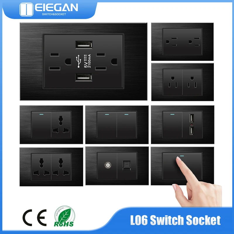 PSSRISEUSStandardOutletWallSwitchSocketBlackAluminumAlloy