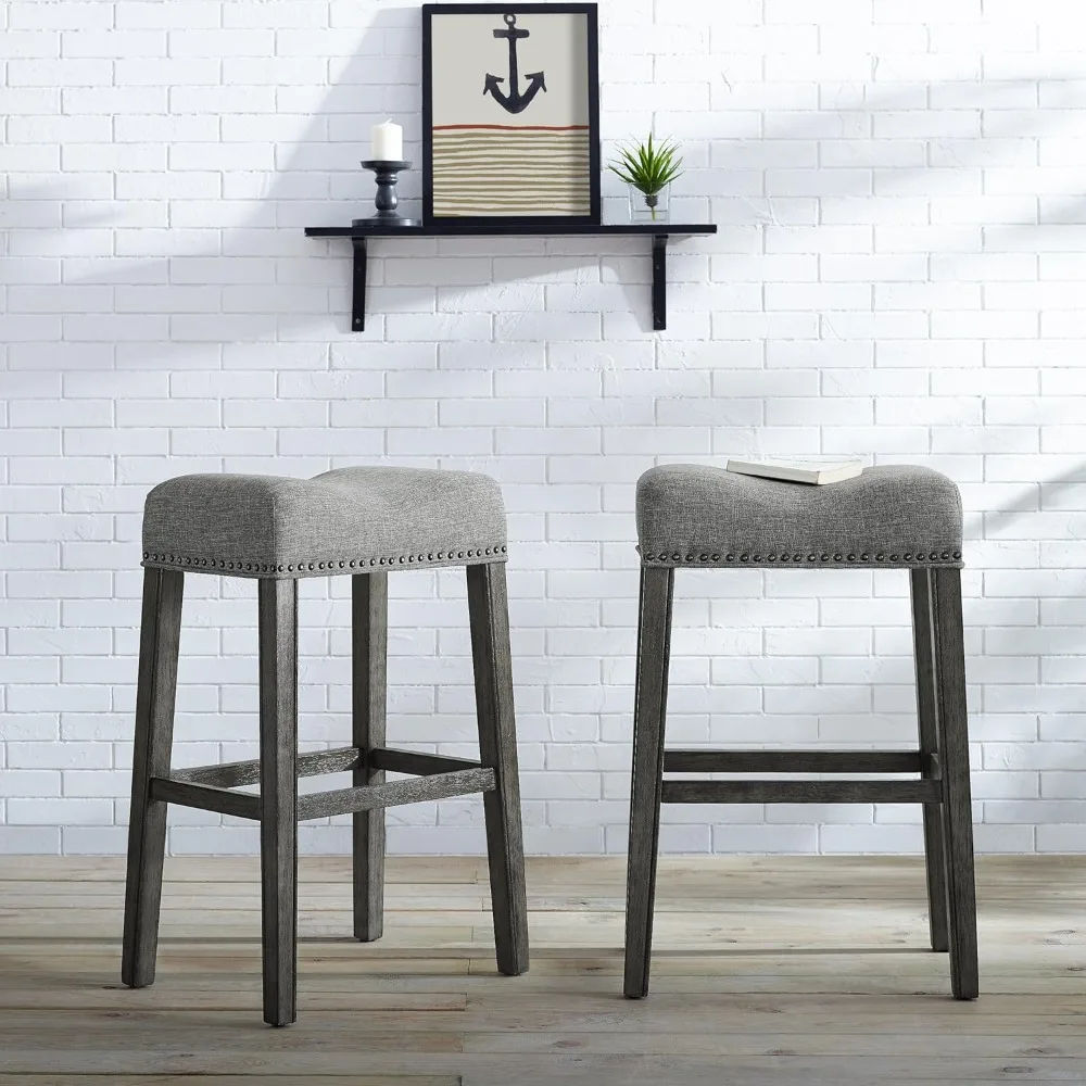 

Coco Upholstered Backless Saddle Seat Bar Stools 29" Height Set of 2 Chair Gray Chairs Barstool Furniture Stool