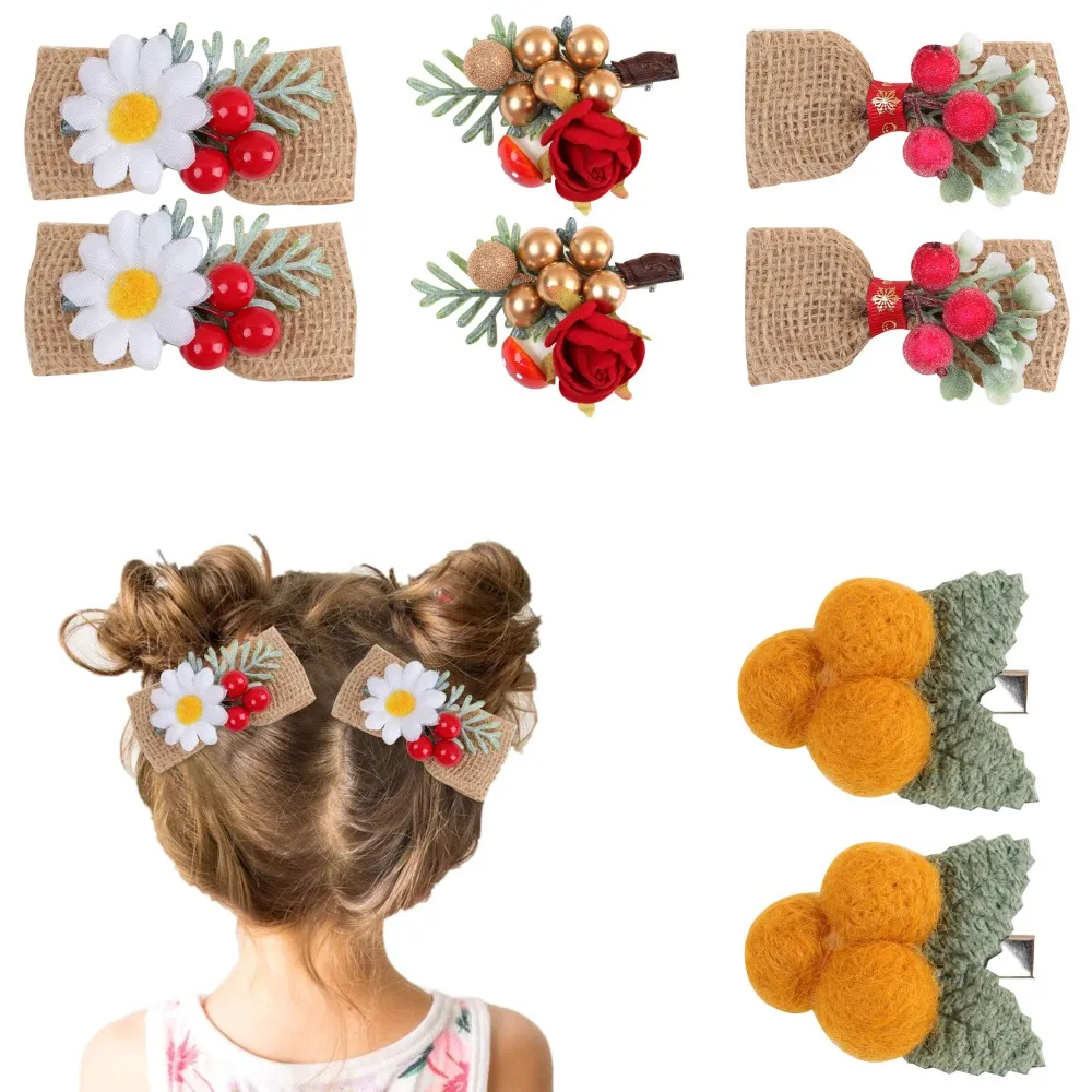 

2Pcs/Set Flower Linen Bows Hair Clips For Baby Girls Plush Pompom Ball Daisy Hairpins Kids Hairgrip Barrettes Hair Accessories