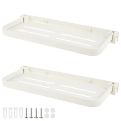 2 - Pack Space - Saving Foldable Aluminum Shelves - Wall - Mounted Compact Design (White)