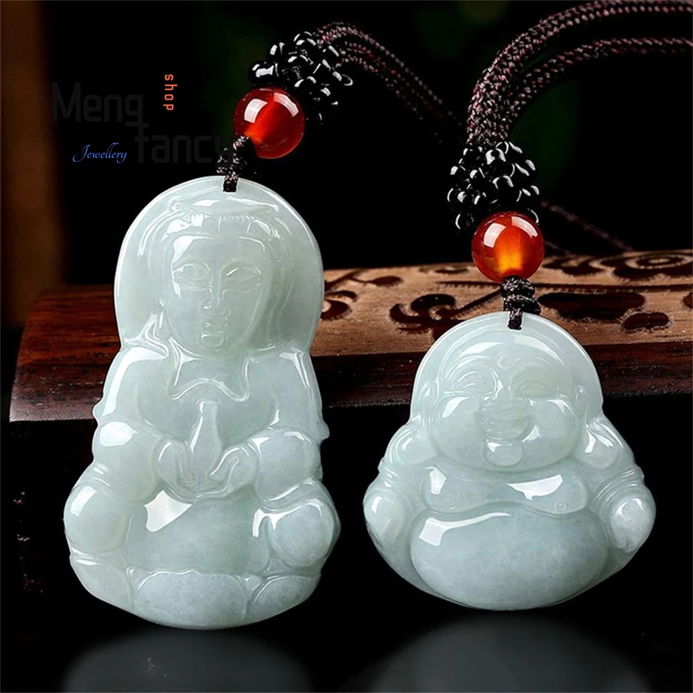 

Natural Myanmar A-goods Jadeite Guanyin Buddha Statue Jade Pendant Men Women Couple Amulets Mascots Best Selling Fashion Jewelry