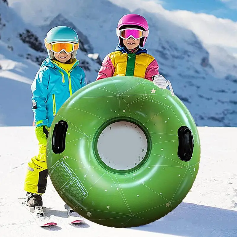 Inflatable Snow Tubes christmas snowflakes Inflatable Sled with 2 Handles Reusable Outdoor Winter Funny Toys cartoon Snow Sled