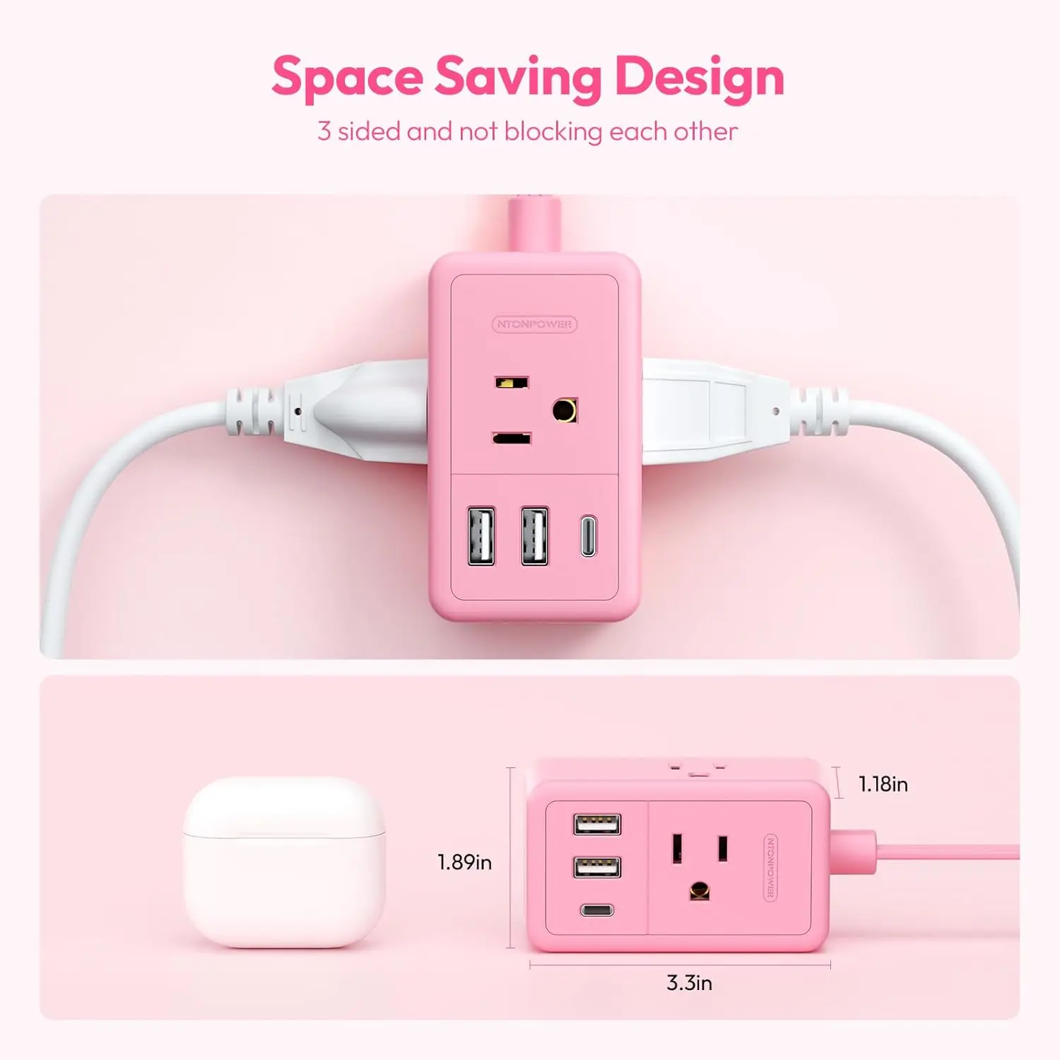 Power Strip 15FT Extra Long Power Strip with USB-C Fast Charging 3 AC Outlets 2 USB Ports Flat Plug Extension Cord for Home Office Travel