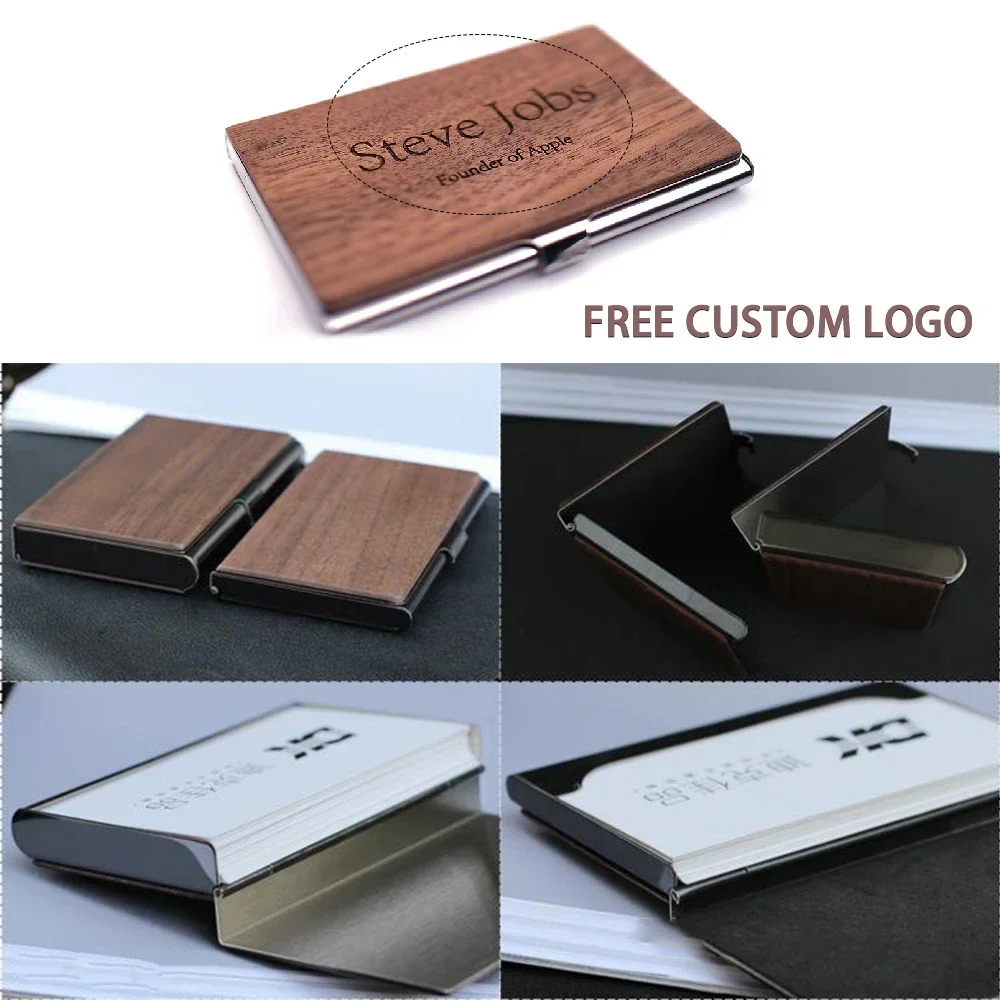 Free Laser Engraving Logo Black Walnut Solid Wood Business Card Box Customized Wooden Clip Personalized Cardcase Activities Gift 5