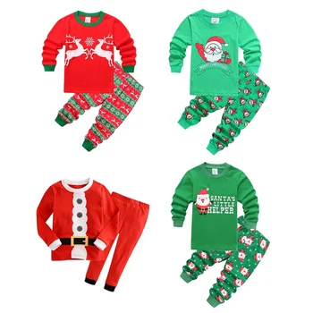 Winter Boys Girls Christmas Pyjamas Baby Kids Santa Claus Pajamas Toddler Xmas Elk Nightwear Elf New Year Gift Green Red Clothes 2