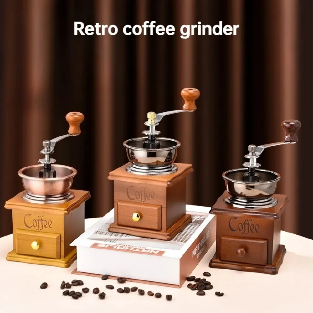 Household Small Wooden Retro Style Hand-cranked Coffee Machine Hand Grinder with Serrated Hand-cranked Coffee Grinder 1