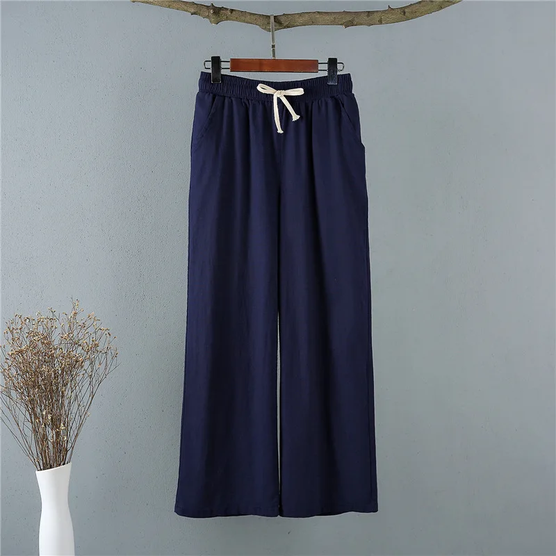 Cotton and linen wide leg pants for women summer 2021 new high waist loose straight pants slim casual pants for women nike capri Pants & Capris