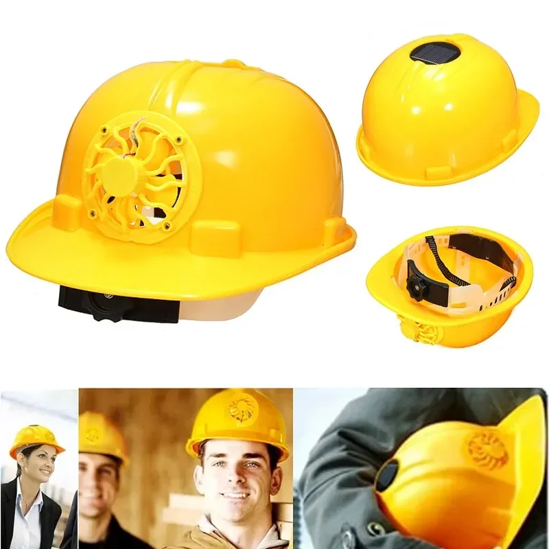 ANPWOO Adjustable 0.3W PE Solar Powered Safety Security Helmet Hard Ventilate Hat Cap with Cooling Cool Fan Yellow