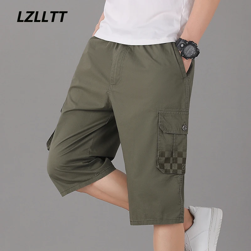 

2023 Men Summer Solid Color Cargo Shorts Men Cotton Casual Multi Pockets Shorts Men Quick Dry Breathable Bermuda Shorts Male Hot