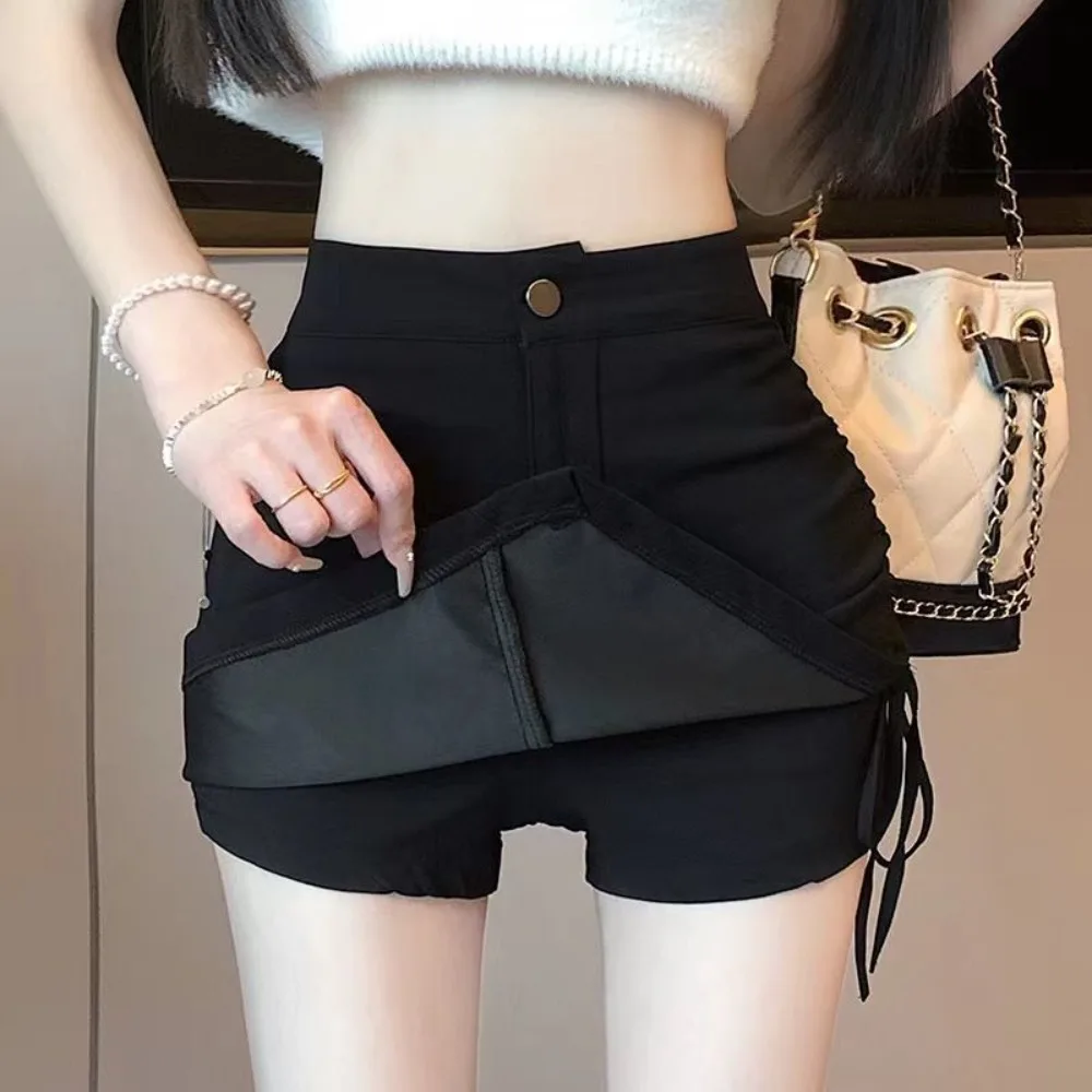 Drawstring Wrap Buttocks Short Skirt Invisible Open Crotch Outdoor Sex Fashion Irregular Skirt Half Body Slimming Skirt Pants