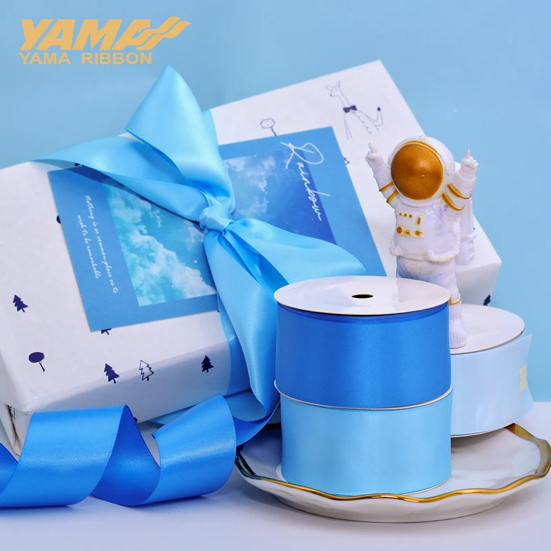 YAMA 50 57 63 75 89 100mm Single Face Satin Ribbon 100yards/lot Light Dark  Blue Ribbons wedding decoration DIY for party - AliExpress