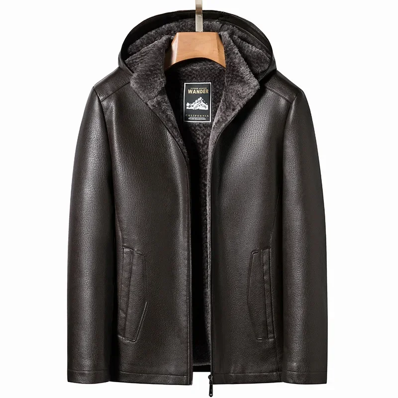 

Leather Jacket Men Korean Fashion Winter Men's Hooded Detachable Real Leather Coat with Plush Thick Fur Integrated Mens Clothes