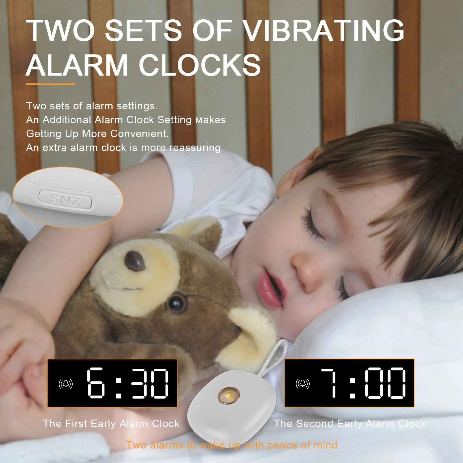 Compact Vibrating Alarm Clock with Dual Alerts and LED Display