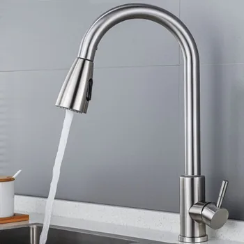 Rubinetto miscelatore estraibile per acqua calda e fredda in acciaio inossidabile per cucina, lavello per verdure, lavabo e rubinetto estraibile da bar 1