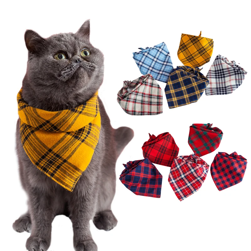 

100% Cotton Pet Dog Bandana Saliva Towel Dog Triangle Bnadana Double Cotton Plaid Pet Scarf Cat and Dog Bandana pets acessorios
