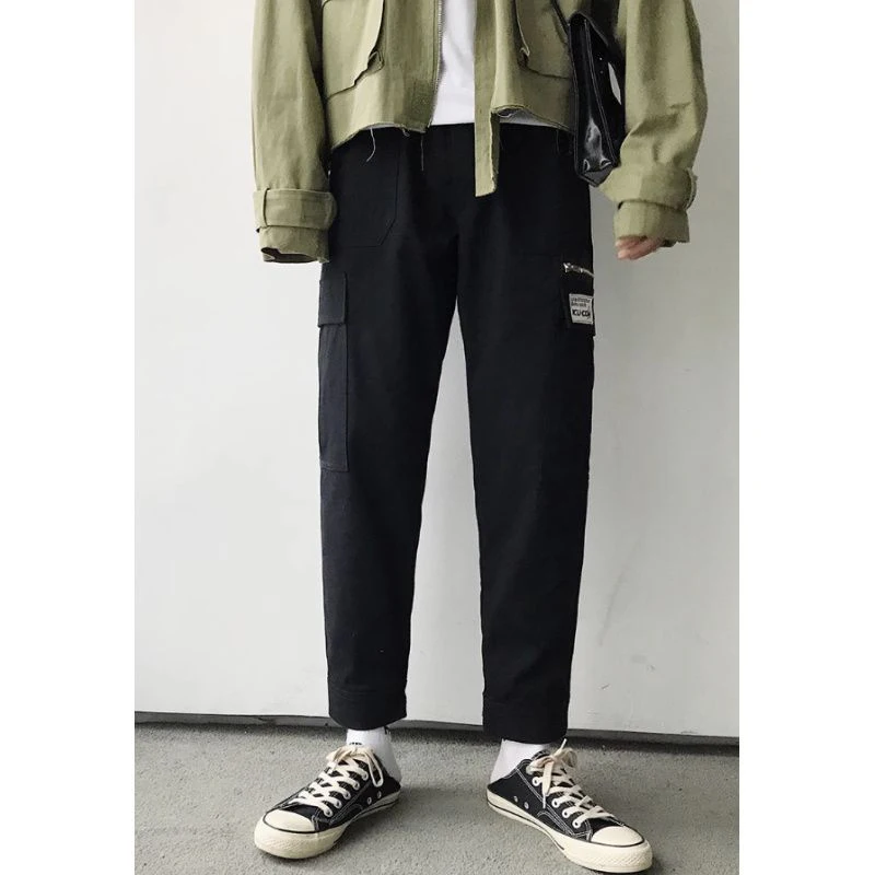 Spring Autumn Elastic Waist Drawstring Loose Casual Harem Cargo Pants Male Trend Fashion Solid Color All-match Trousers Hombre