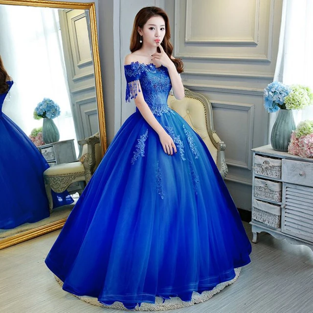 Royal Blue Beaded Evening Dresses One Shoulder Prom Dress FD3019 –  Viniodress