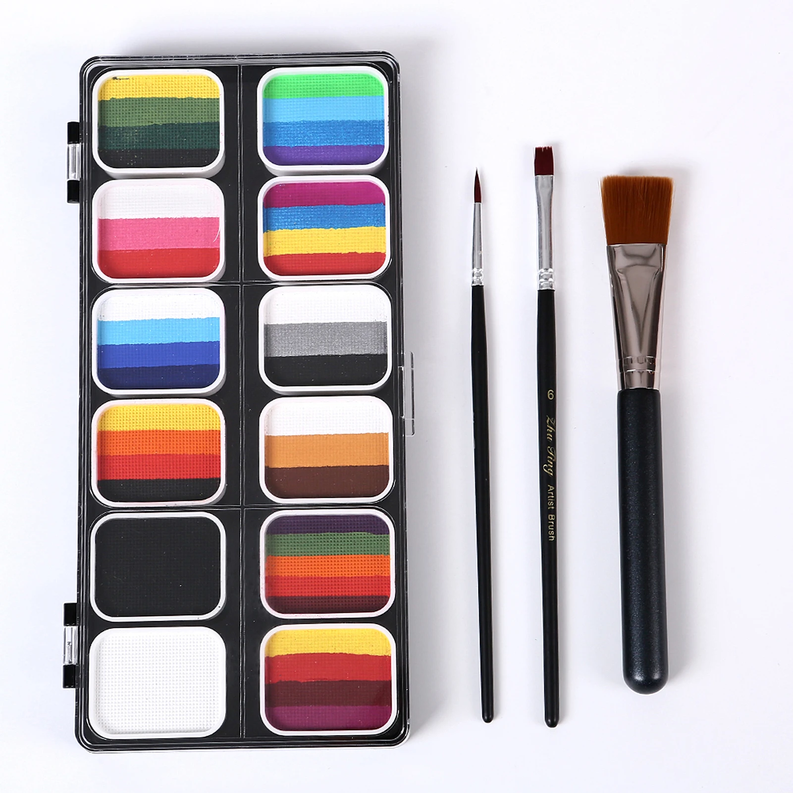 Paint Palette Set 12 Colors with 6 Paintbrushes for Professional Face Split Cakes