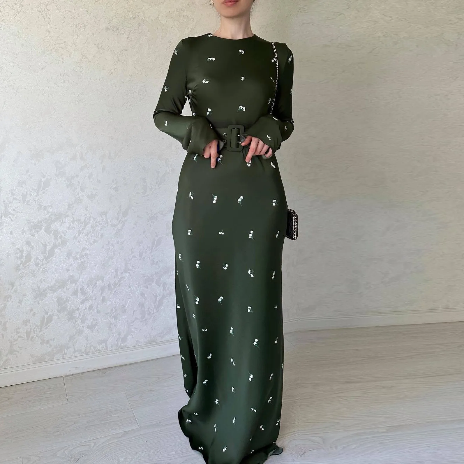 

Elegant Party Dresses For Women 2024 New Slim Print Sexy Dress Fashion Women's O-neck Temperament Long Sleeve Evening Dress