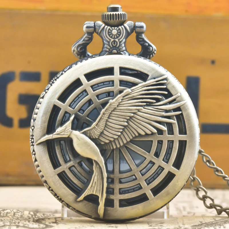 빈티지 청동 Steampunk 화이트 크레인 날개 새겨진 석영 주머니 시계 목걸..
