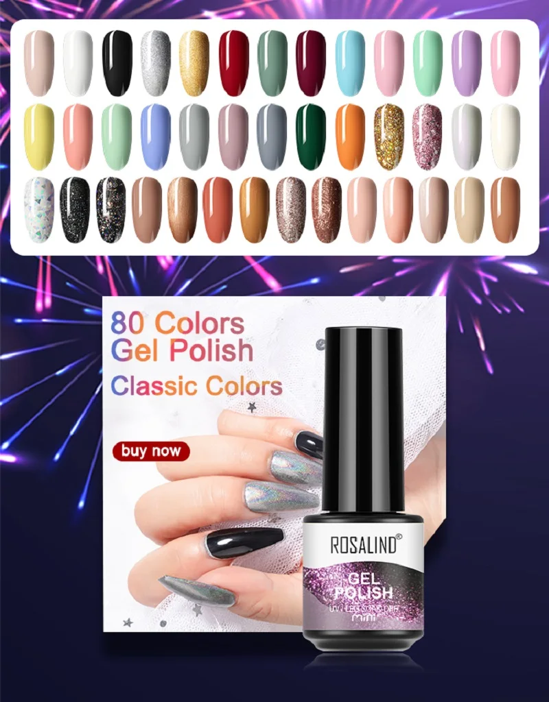 

Осенне-зимний однотонный Гель-лак ROSALIND для ногтей, гибридный Полупостоянный лак для ногтей, отмачиваемый УФ-гель для ногтей, верхнее и Базовое покрытие