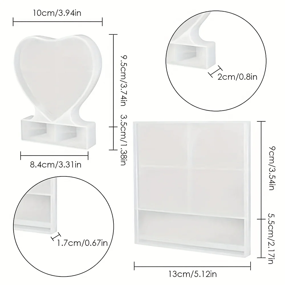 1 pezzo: stampi in resina per cornici per foto, stampi per colata in resina per cornici per foto, stampi quadrati e a forma di cuore, utilizzati per la decorazione del desktop domestico - immagine 3