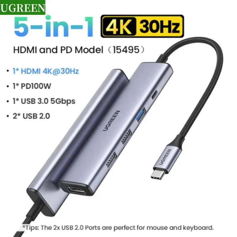 Ugreen 5 In 1 Usb C Hub 4K Hdmi Usb Hub 100W Adattatore Multiporta Per Macbook Pro/Air, Ipad Pro, Imac, Iphone 15 Pro/Pro Max, Xps