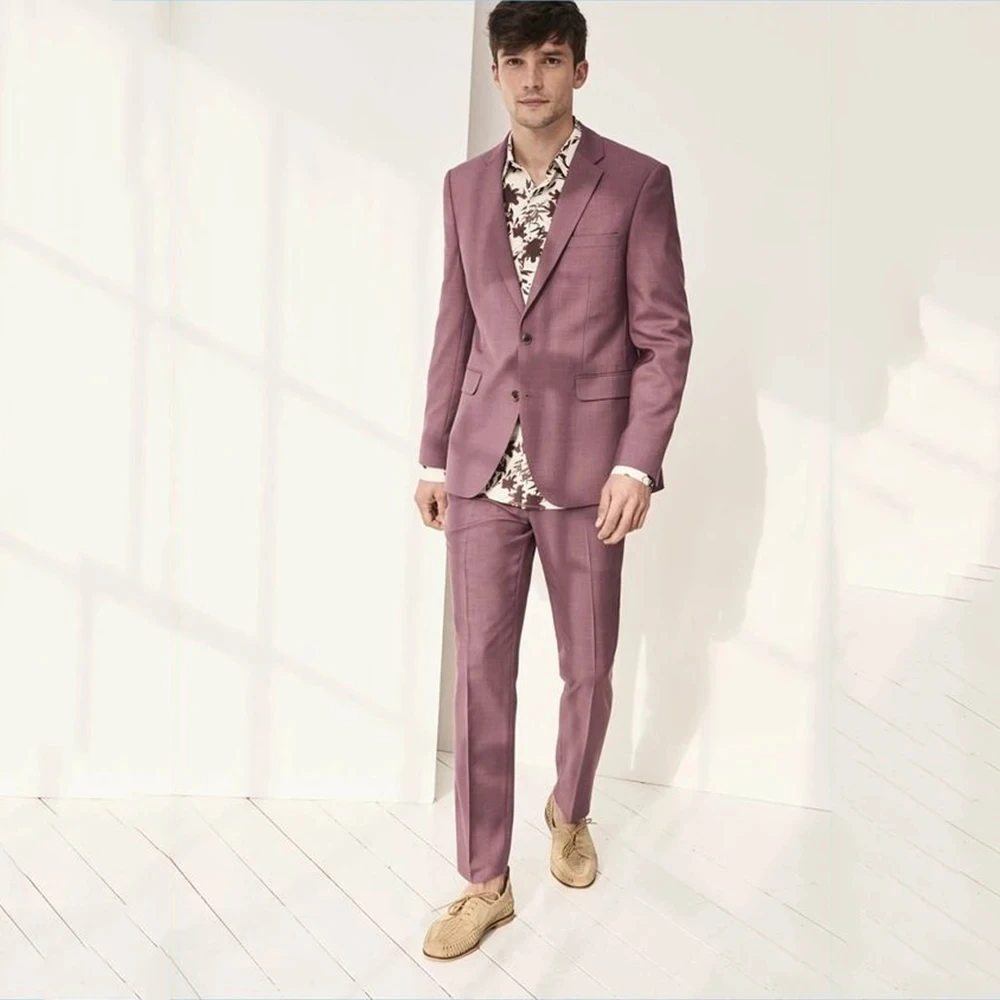 Men Suits Slim Fit Casual Notched Lapel Two Buttons 2 Pieces Male Wedding Suits Groom Tuxedos Costume Homme