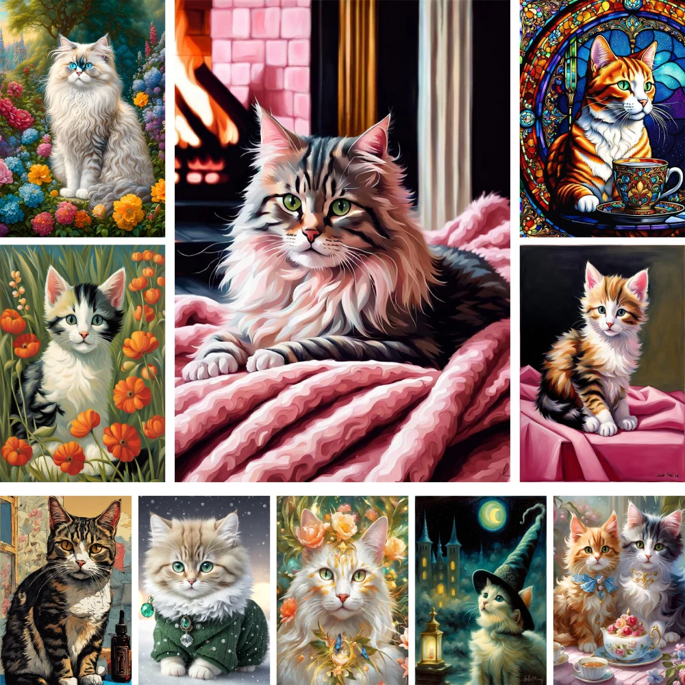 Tier Haustier Katze Bedruckter Stoff Kreuzstich Komplettset DIY Stickerei Nähen Malerei Hobby Handarbeit Geschenk Home Decor Schmuck