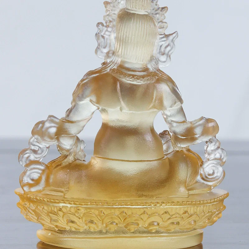 Liuli Yellow Statue for Water Offering Altar, Buddhist Five Wealth Gods Deity, Prosperity Blessing Figurine for Home Office Desk