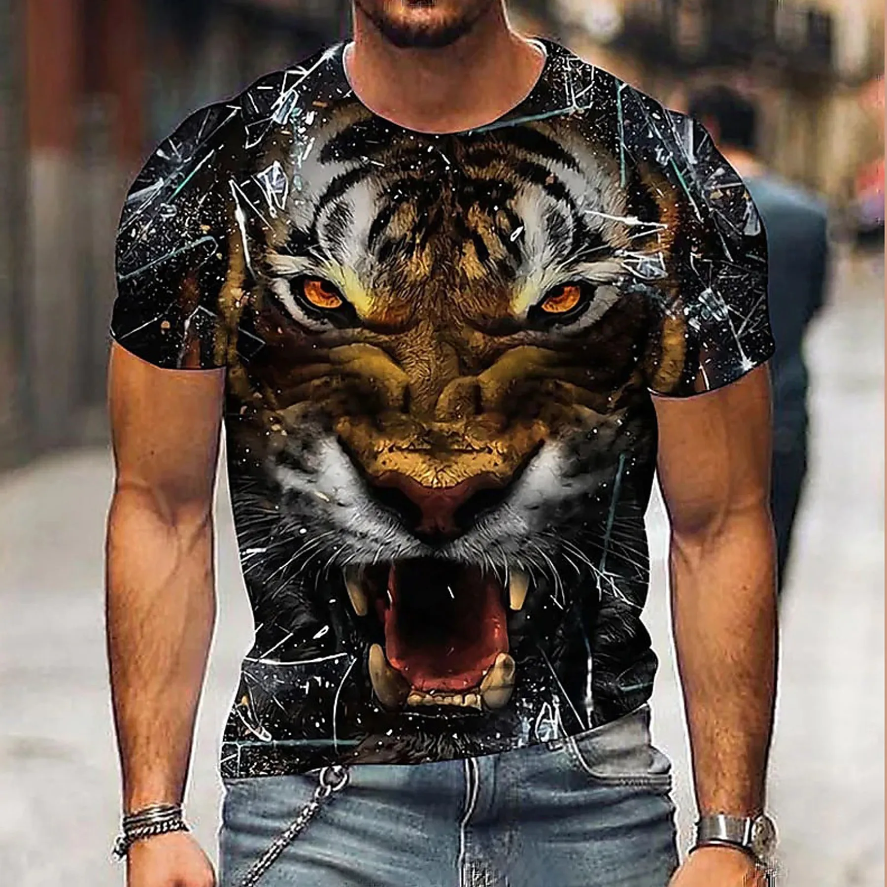 

Men's3d Tiger Print T-Shirt With Print Tees Tops Fashion Men Animal Pattern T Shirt Oversized Streetwear O-Neck Fashion Clothes