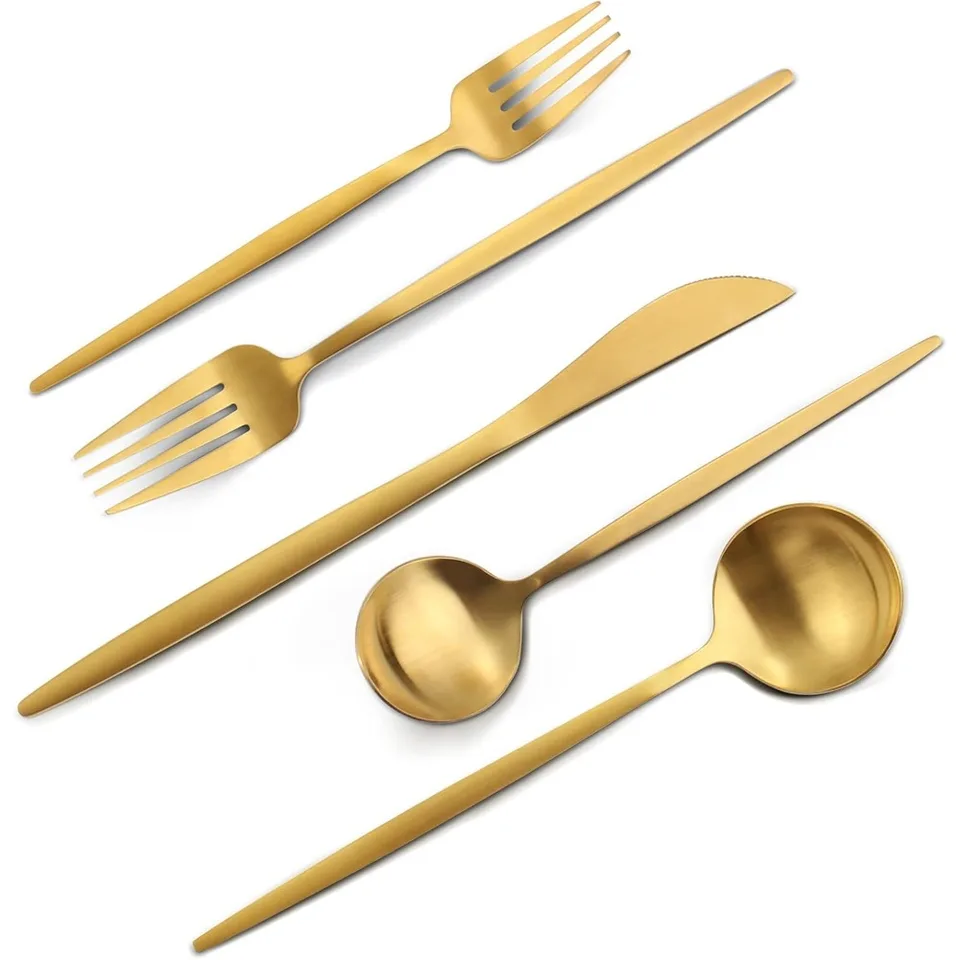 Elegant Matte Gold Stainless Steel Silverware Set